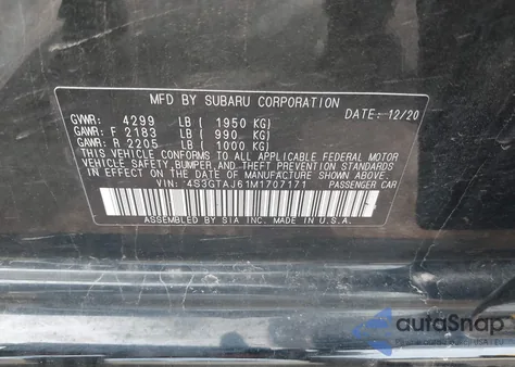 2021 Subaru Impreza Sport 5-Door из США, поврежденный, VIN 4S3GTAJ61M1707171